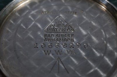 Lot 248 - A WWII period Omega manual wind military issue "Dirty Dozen" stainless steel wristwatch head