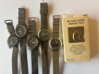 Lot 258 - Six 1980s and later quartz military style wristwatches