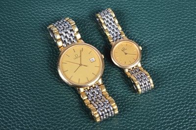 Lot 279 - Two 1980s Omega De Ville quartz stainless steel and gold plated wristwatches