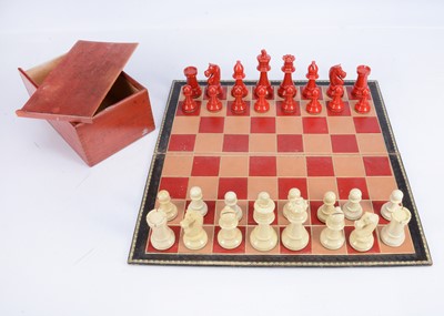 Lot 156 - A first half of the 20th century painted wooden chess set