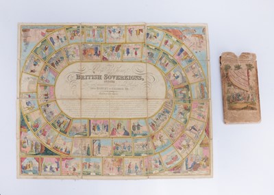 Lot 171 - An Edward Wallis ‘The Royal Game of British Sovereigns - exhibiting the most remarkable events in each reign from Egbert to George III’ printed folding game, circa 1820