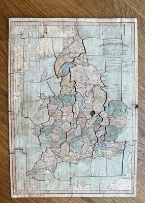 Lot 309 - A rare mid 19th century Edward Wallis ‘England and Wales Exhibiting the Rail, Roads, Rivers’ dissected map puzzle