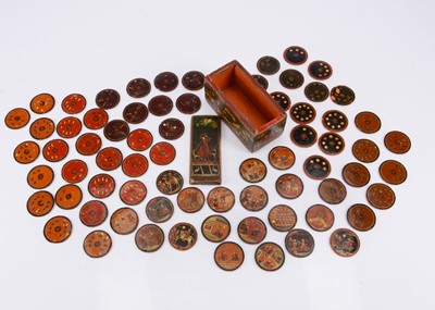 Lot 328 - An 19th century part set of Ganjpa or Ganjifa papier-mâché Indian playing cards