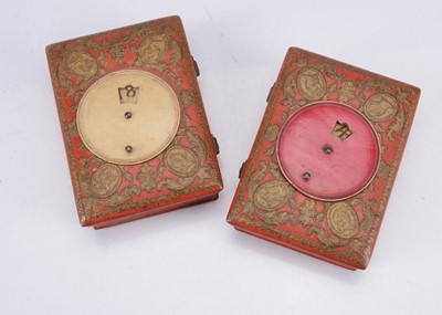Lot 329 - A pair of 18th century card playing counter wooden boxes with scoring dial