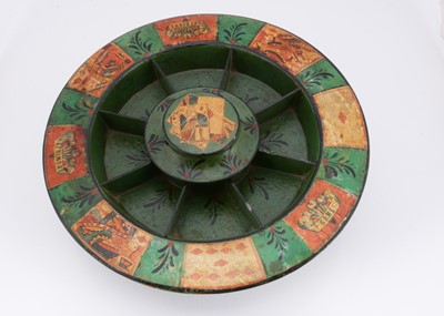 Lot 334 - A late 19th century turned wooden Pope Joan revolving wheel