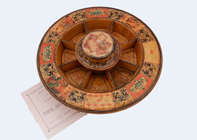 Lot 335 - A late 19th century F. H. Ayres turned wooden Pope Joan revolving wheel