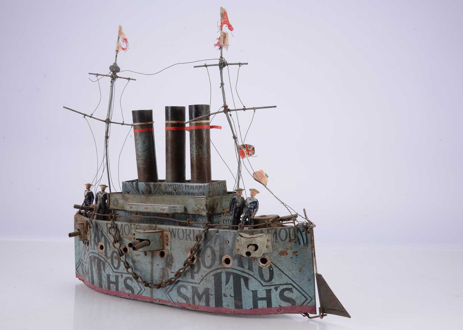 Lot 394 - A rare British Folk Art 1st World War Smith’s Potato Crisp tin Dreadnought
