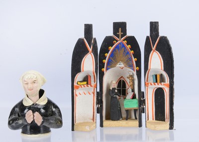 Lot 401 - A mid 19th century Oberammergau wooden figure of a nun with hidden chapel in robes