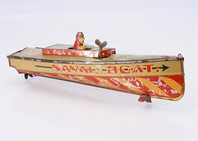 Lot 449 - A Japanese 1920-30s ‘Naval Boat’ clockwork lithographed tinplate speed boat
