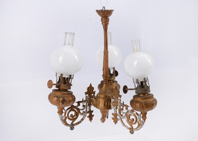 Lot 477 - A rare late 19th century German cast-metal large scale dolls’ house oil-lamp chandelier