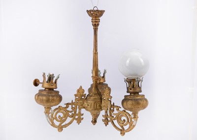 Lot 478 - A rare late 19th century German cast-metal large scale dolls’ house oil-lamp chandelier
