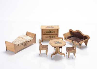 Lot 500 - A late 19th century German blonde wooden dolls’ house set