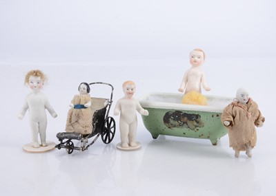 Lot 524 - Seven 19th century bisque and china Frozen Charlotte dolls