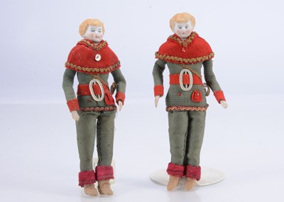 Lot 533 - A good pair of 19th century larger scale bisque shoulder-head male dolls’ house dolls