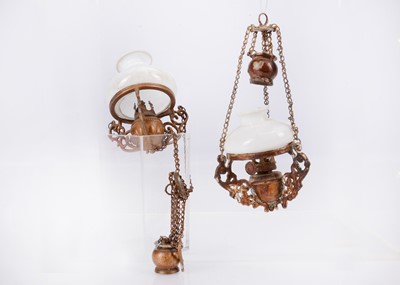Lot 539 - A pair of late 19th century larger scale dolls’ house oil-lamp ceiling lights