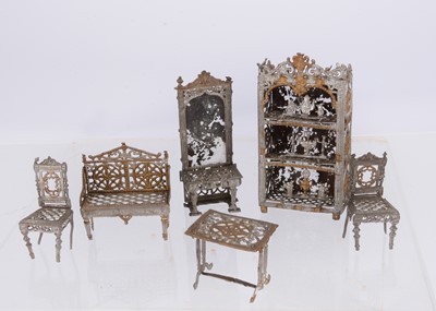 Lot 545 - Late 19th century German soft metal small scale dolls’ house furniture