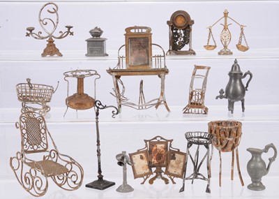 Lot 563 - German metal dolls’ house furniture and chattels to restore