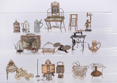Lot 564 - German metal dolls’ house furniture and chattels to restore