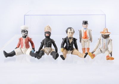 Lot 568 - Five unusual all-bisque character dolls’ house dolls