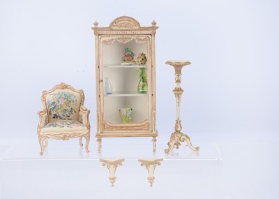 Lot 589 - Cream and gilt painted miniature artist dolls’ house furniture