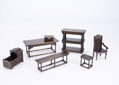 Lot 590 - Norman Jones Tudor miniature artist dolls’ house furniture