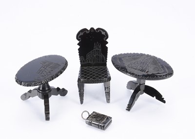 Lot 608 - 19th century Whitby jet dolls’ house furniture