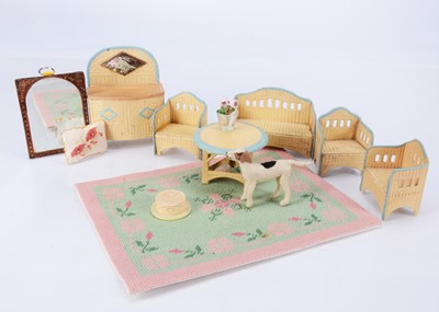 Lot 619 - 1930s German pressed card wicker dolls’ house furniture