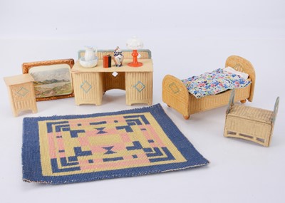 Lot 621 - 1930s German pressed card wicker bedroom furniture