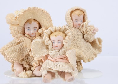 Lot 639 - Three late 19th century Kestner all-bisque babies