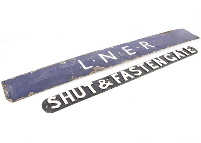 Lot 660 - Enamelled LNER Sign and Cast Iron Shut & Fasten The Gate Sign