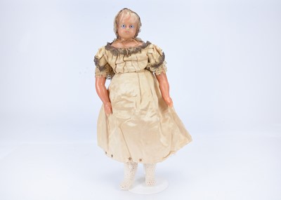 Lot 669 - An 19th century English poured wax child doll with Charles Morrell of Burlington Arcade stamp