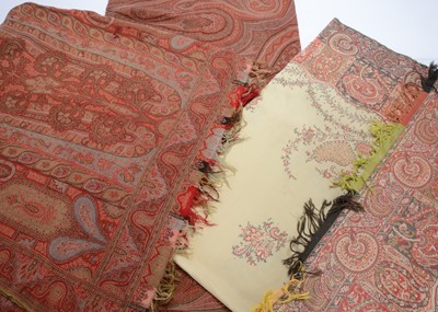 Lot 711 - Three 19th century paisley wool shawls