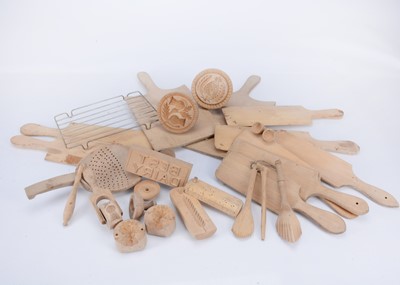 Lot 715 - A selection late 19th and early 20th century wooden butter pats and moulds
