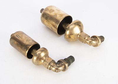 Lot 666 - Two Brass Bell Form Steam Whistles