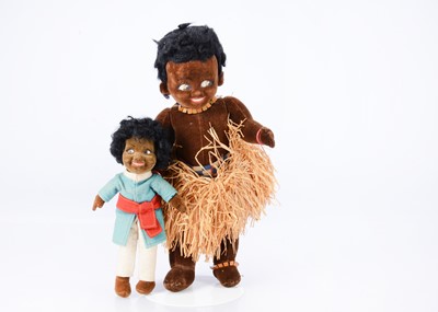 Lot 836 - Two 1930s English brown velvet dolls