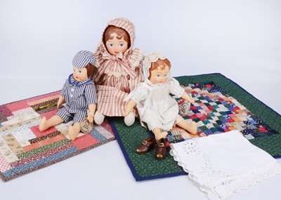 Lot 848 - Three recent B Menteath (South Africa) replica painted cloth child dolls
