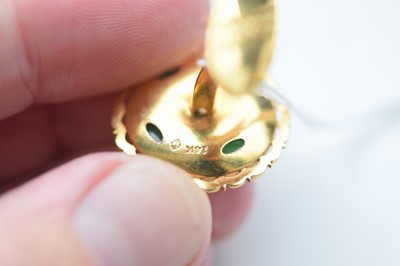 Lot 27 - A pair of continental 14k marked gentleman's jadeite jade cufflinks