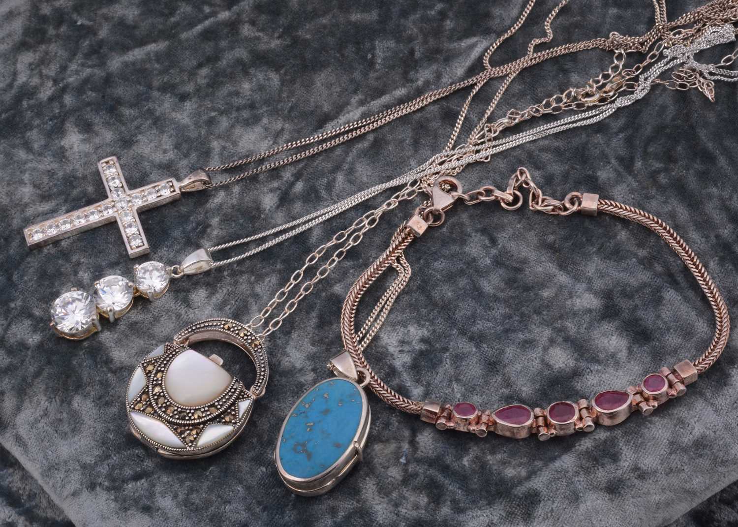 Lot 58 - A collection of gem set silver jewels