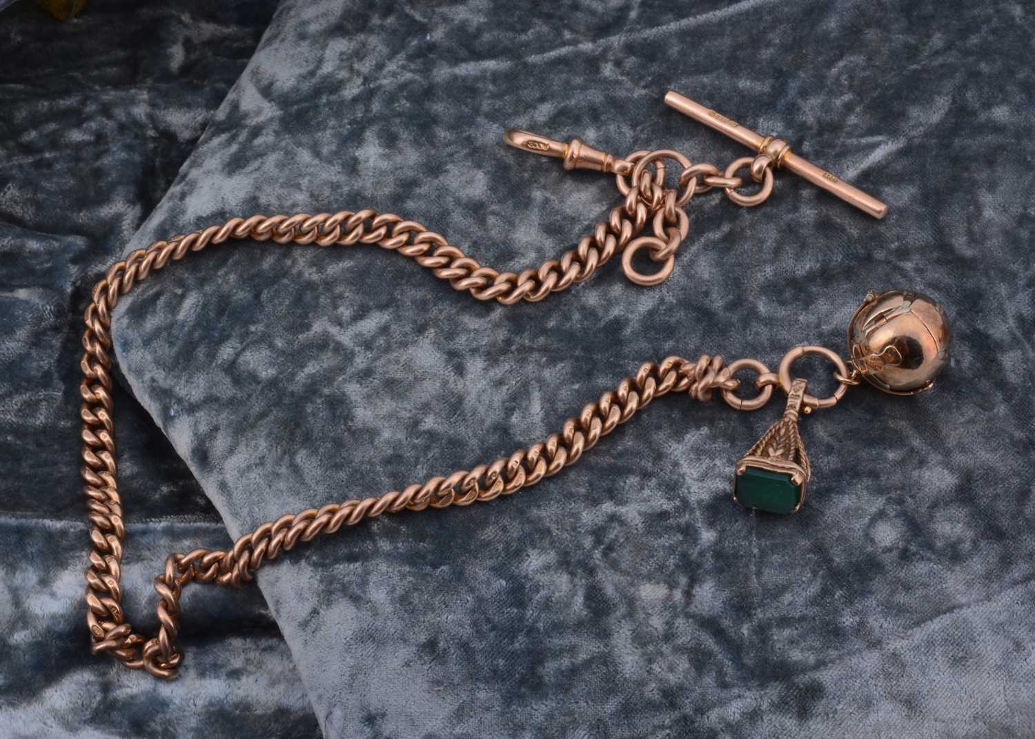 Lot 77 - A 9ct gold albert watch chain with T bar