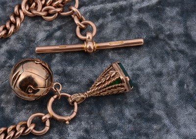 Lot 77 - A 9ct gold albert watch chain with T bar