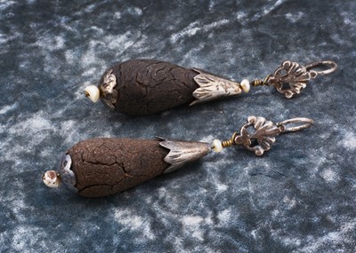 Lot 108 - A pair of 19th Century silver seed pearl and seed husk drop earrings