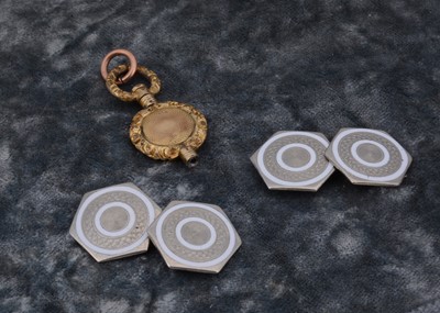Lot 176 - A pair of white metal Muart hexagonal shaped art deco cufflinks