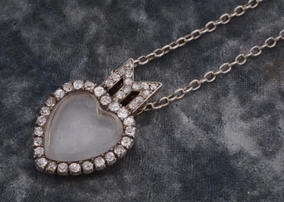 Lot 211 - An Edwardian diamond heart shaped pendant, surmounted with the letter M