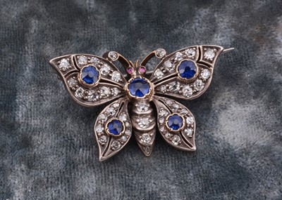 Lot 217 - A 19th century diamond and sapphire butterfly brooch
