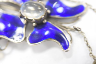 Lot 226 - Charles Robert Ashbee 1865-1942 for the Guild of Handicraft Ltd, silver enamel and moonstone Arts and Crafts pendant