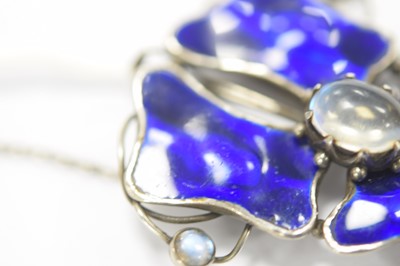 Lot 226 - Charles Robert Ashbee 1865-1942 for the Guild of Handicraft Ltd, silver enamel and moonstone Arts and Crafts pendant