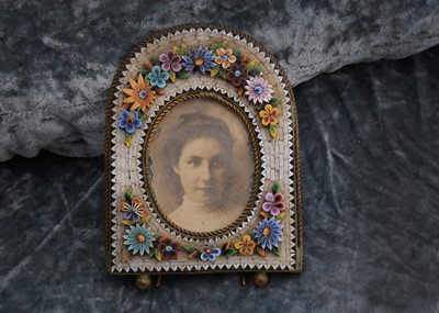 Lot 238 - An Edwardian micro mosaic photograph frame
