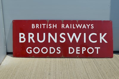 Lot 761 - Large original BR LMR Brunswick Goods Depot Enamel Sign.
