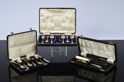 Lot 305 - Three George V and later cased silver sets