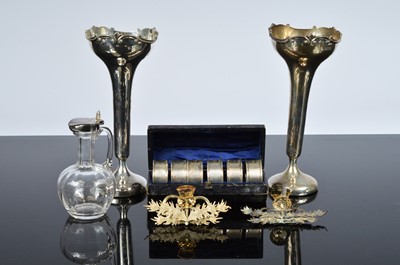 Lot 327 - A cased set of six Victorian silver napkin rings and other items